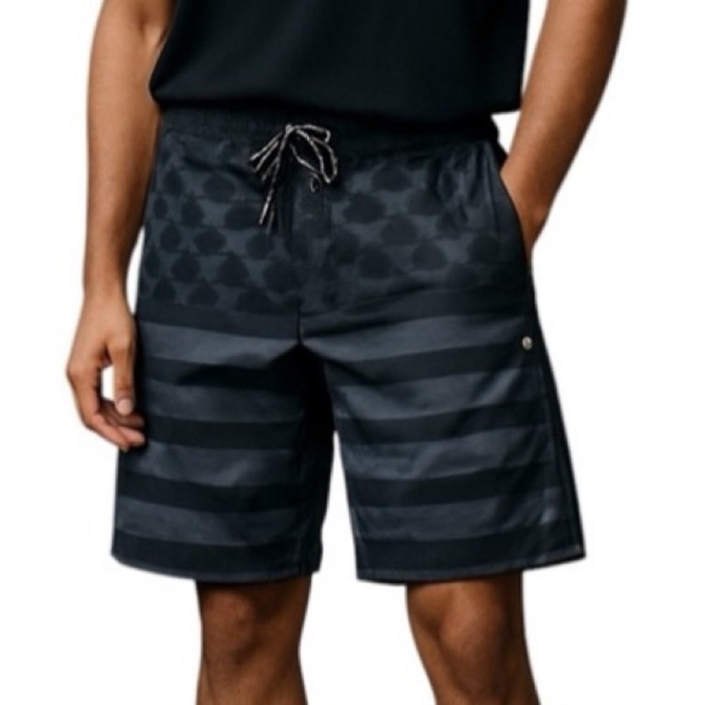 HURLEY PHANTOM BOARD SHORTS Black Gray Stars and Stripes Size 30